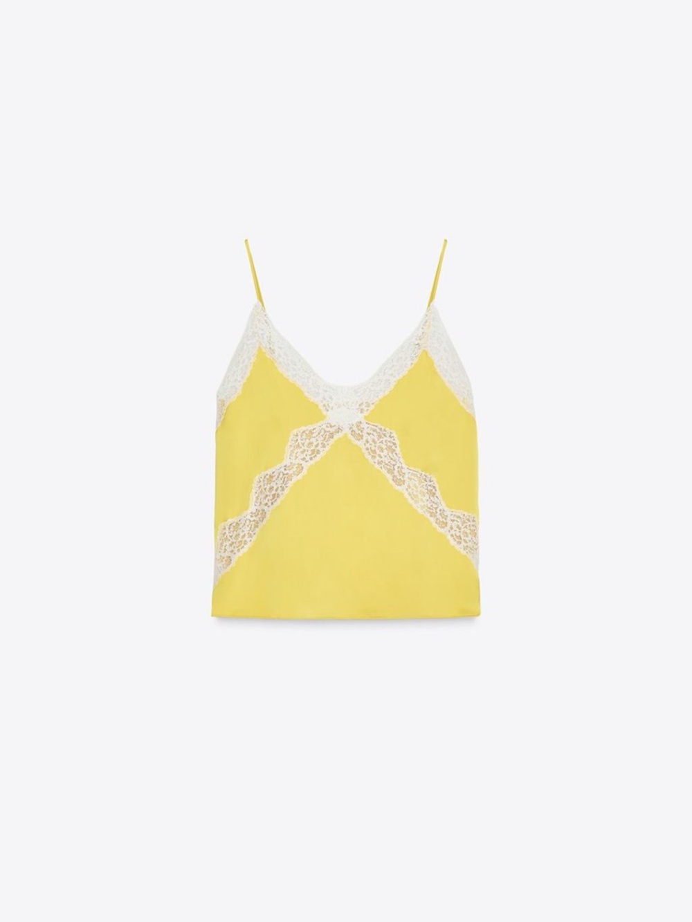 Zara Yellow Lace Trim Satin Cami Top